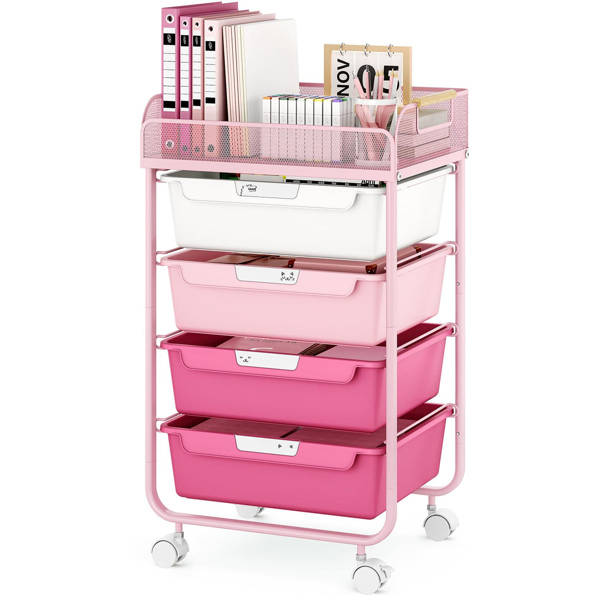 4-Drawer Rolling Storage Cart with Mesh Top Q616