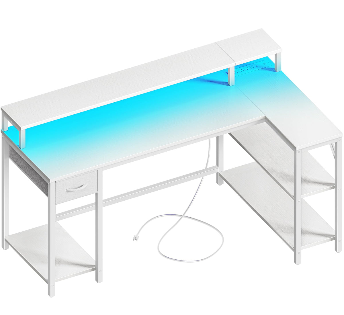 53 inch Reversible L Shaped Desk with LED Lights & Power Outlets V29990