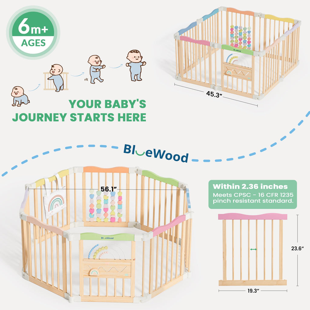 Foldable Wooden Baby Playpen, 45 x 45 x 24 inches L92306