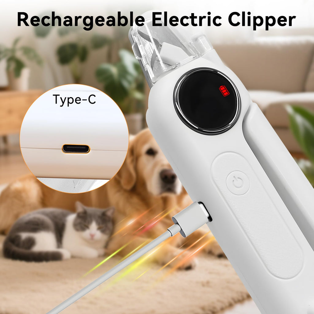 Dog Nails Clippers & Grinders 2in1 Trimmer with LCD Display and LED Lights Cat Claw Nail File with Protective Guard Rechargeable Electric Pet Toenail Silent Grooming Pro U2218