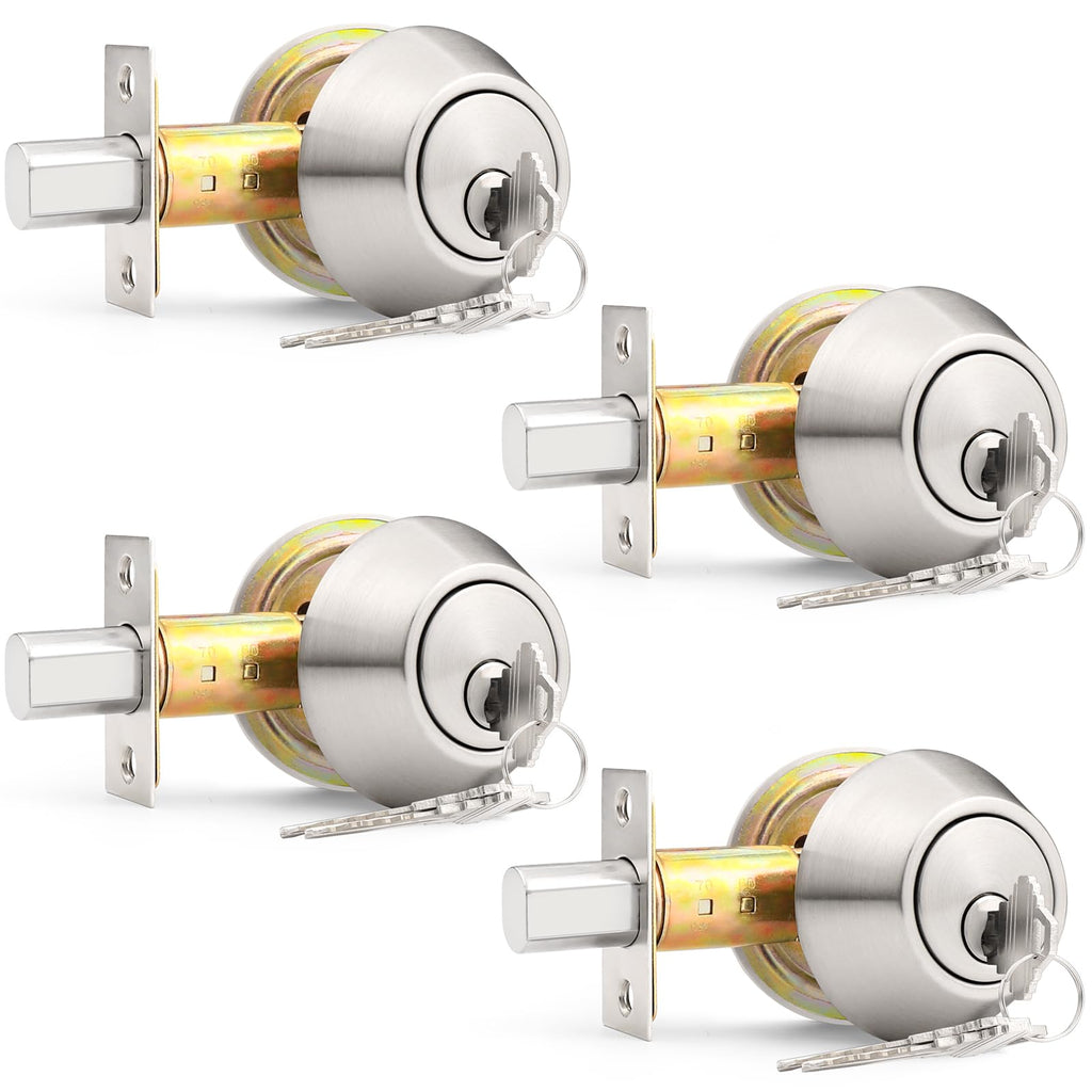 4 Pack Brushed Nickel Single Cylinder Deadbolts E75841