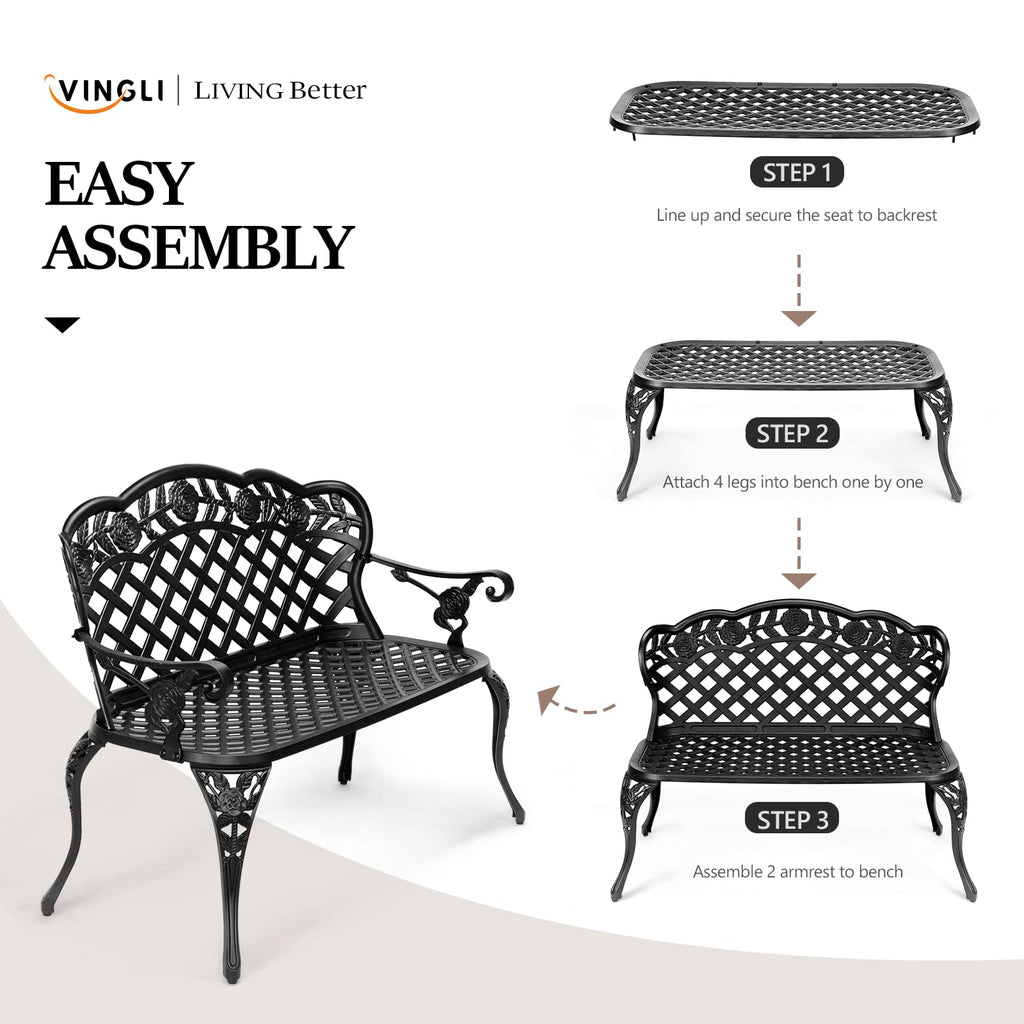 42.5" Black Cast Aluminum Outdoor Bench V880