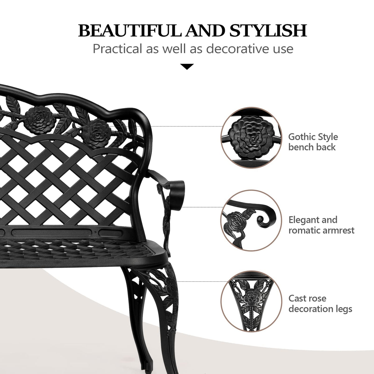 42.5" Black Cast Aluminum Outdoor Bench V880