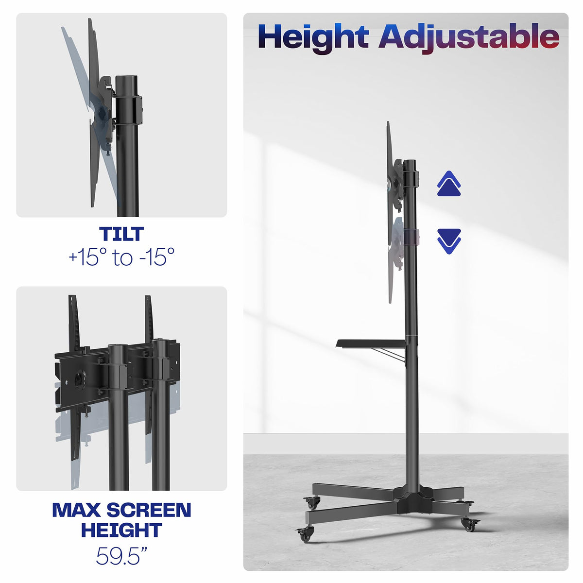 Black Mobile TV Cart for 32 to 83 inch Screens P77432