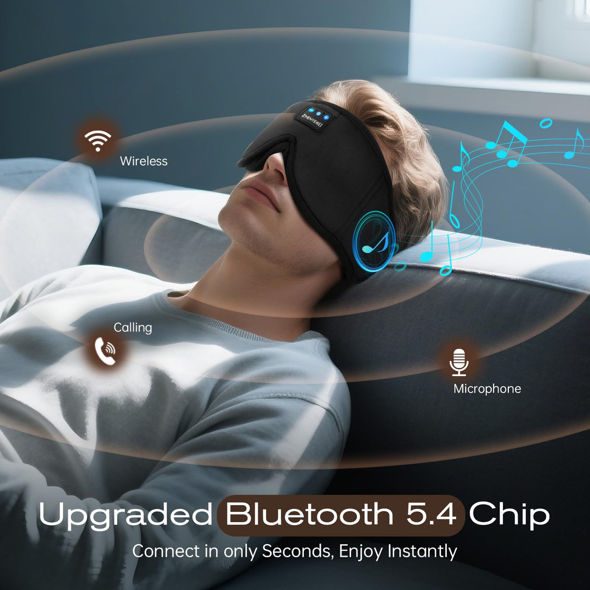 Black Bluetooth Sleep Mask with Headphones H9657