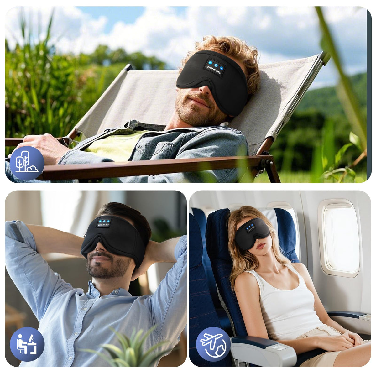 Black Bluetooth Sleep Mask with Headphones H9657