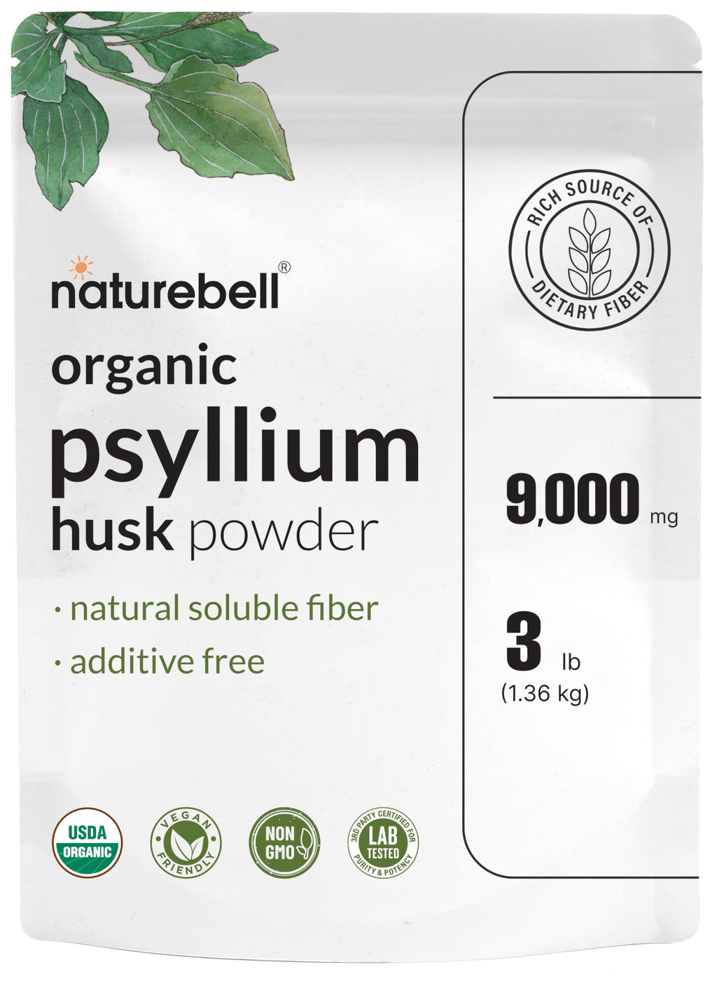 Organic Psyllium Husk Fiber Powder, 3lb, Unflavored Y493899
