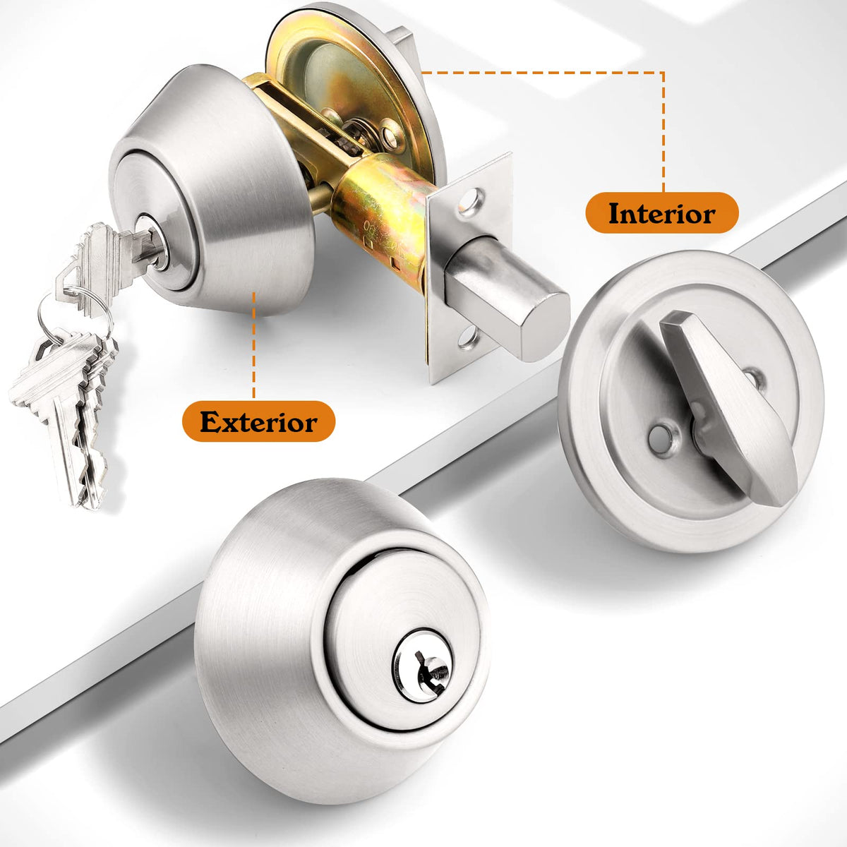 4 Pack Brushed Nickel Single Cylinder Deadbolts E75841