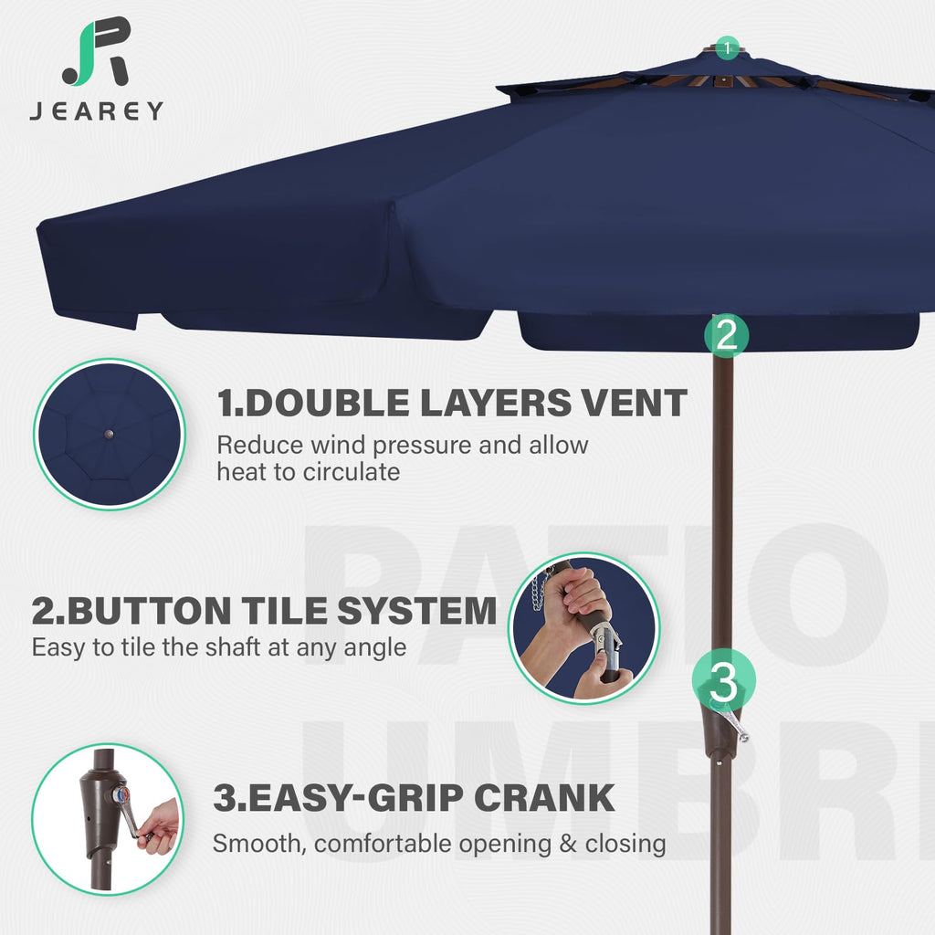 9ft 2-Tier Patio Umbrella, Crank Tilt, Navy Blue C171406
