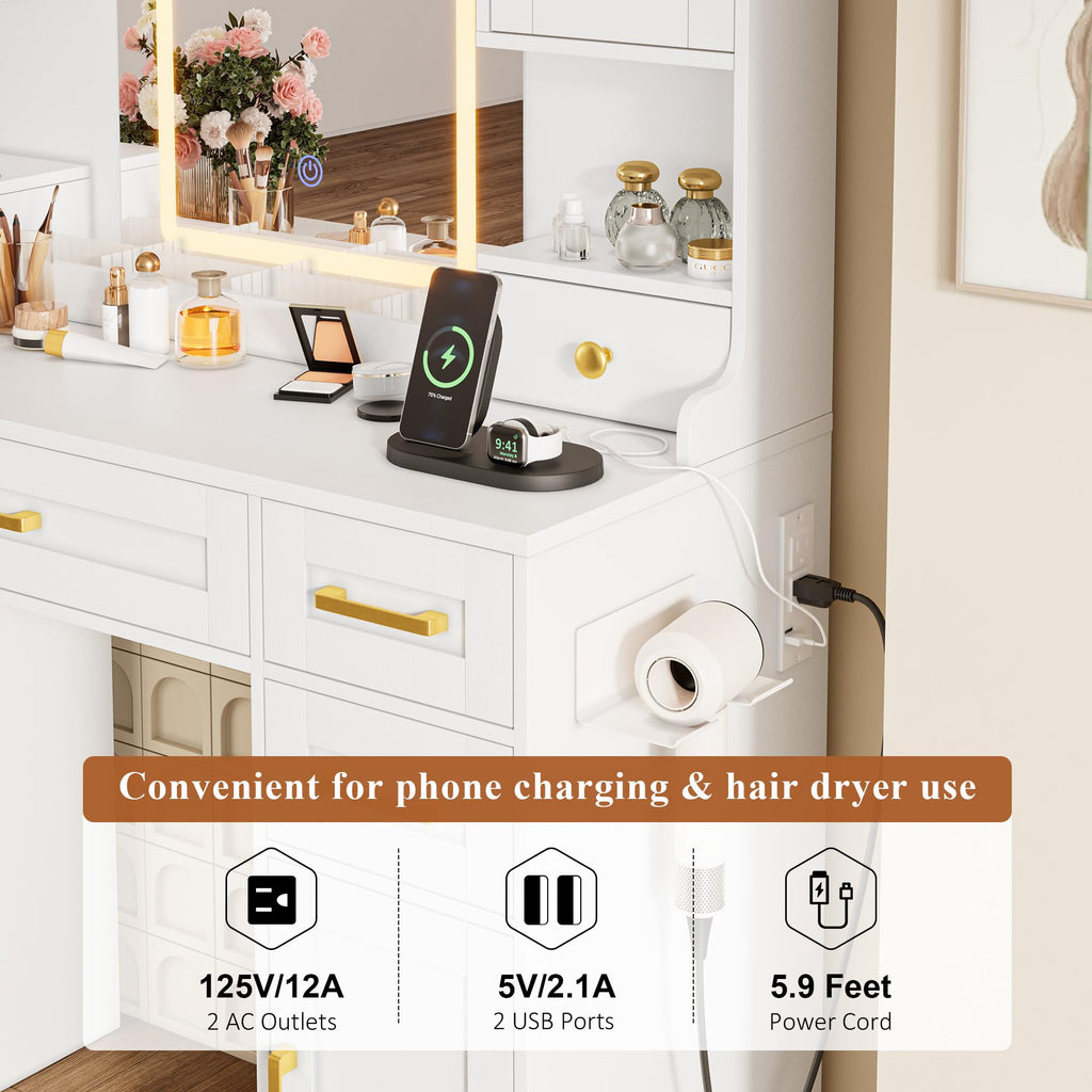 Vanity Desk with Mirror and LED Lights V854499