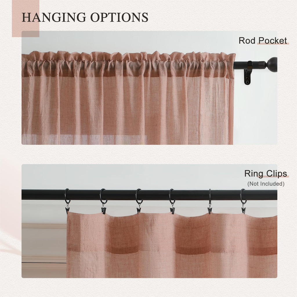 Blush Pink Sheer Cotton Linen Curtains 2 Panels W17432