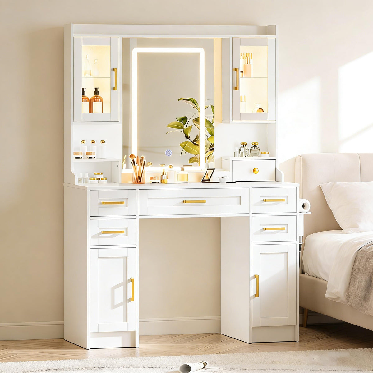 Vanity Desk with Mirror and LED Lights V854499