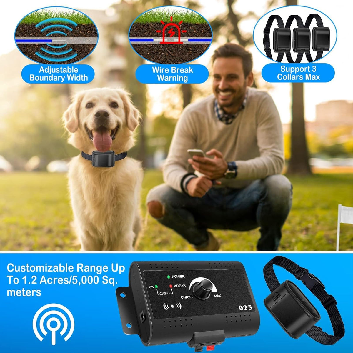 Electric Dog Fence Pet Containment System, Waterproof Training Collar M2978