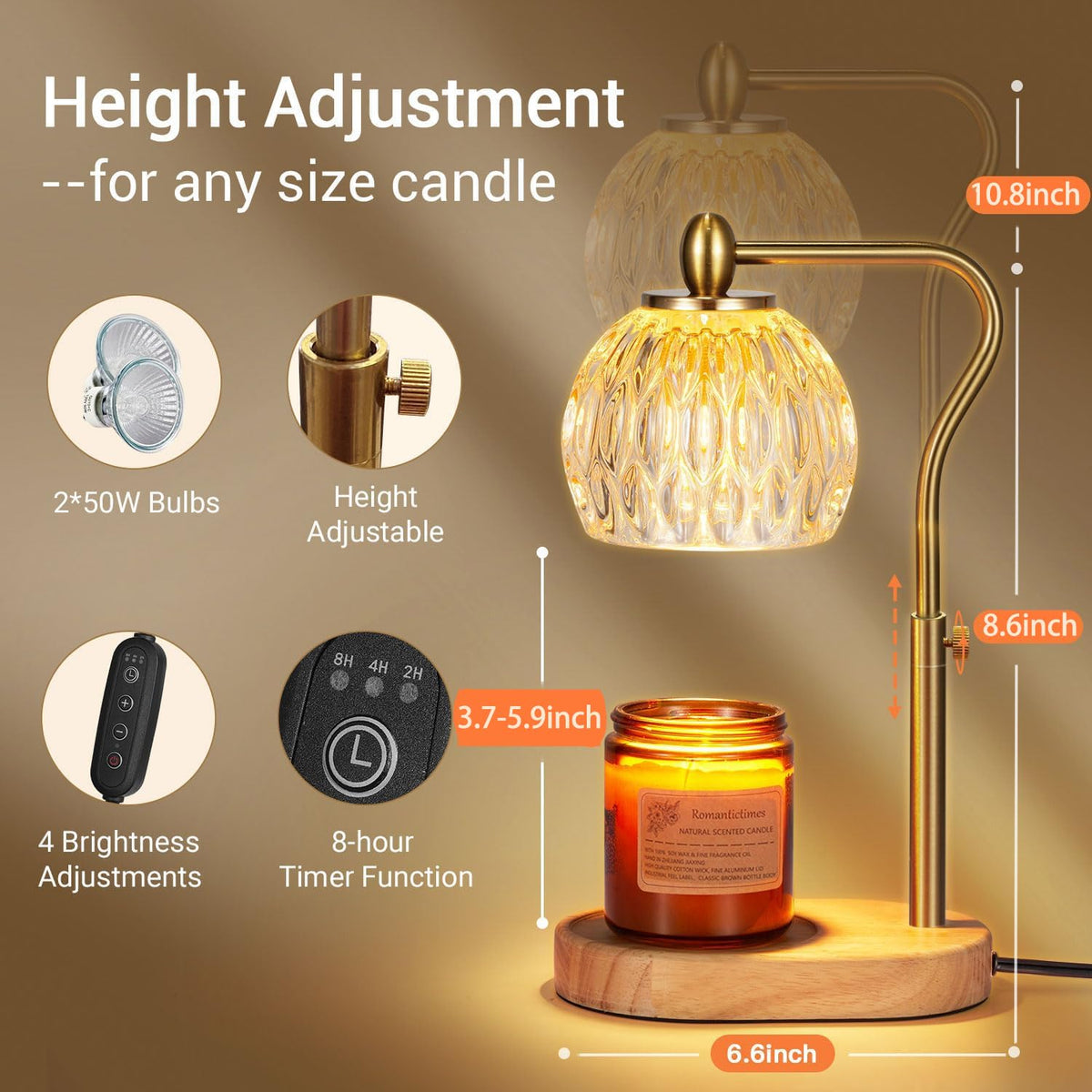 Candle Warmer Lamp with Timer & Dimmer Height Adjustable G635