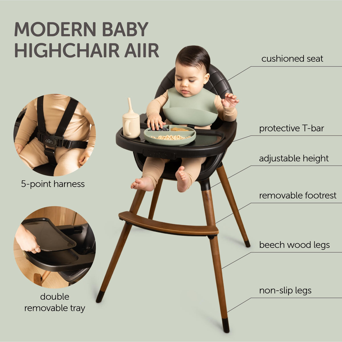 Convertible Wooden High Chair with Adjustable Height H3380