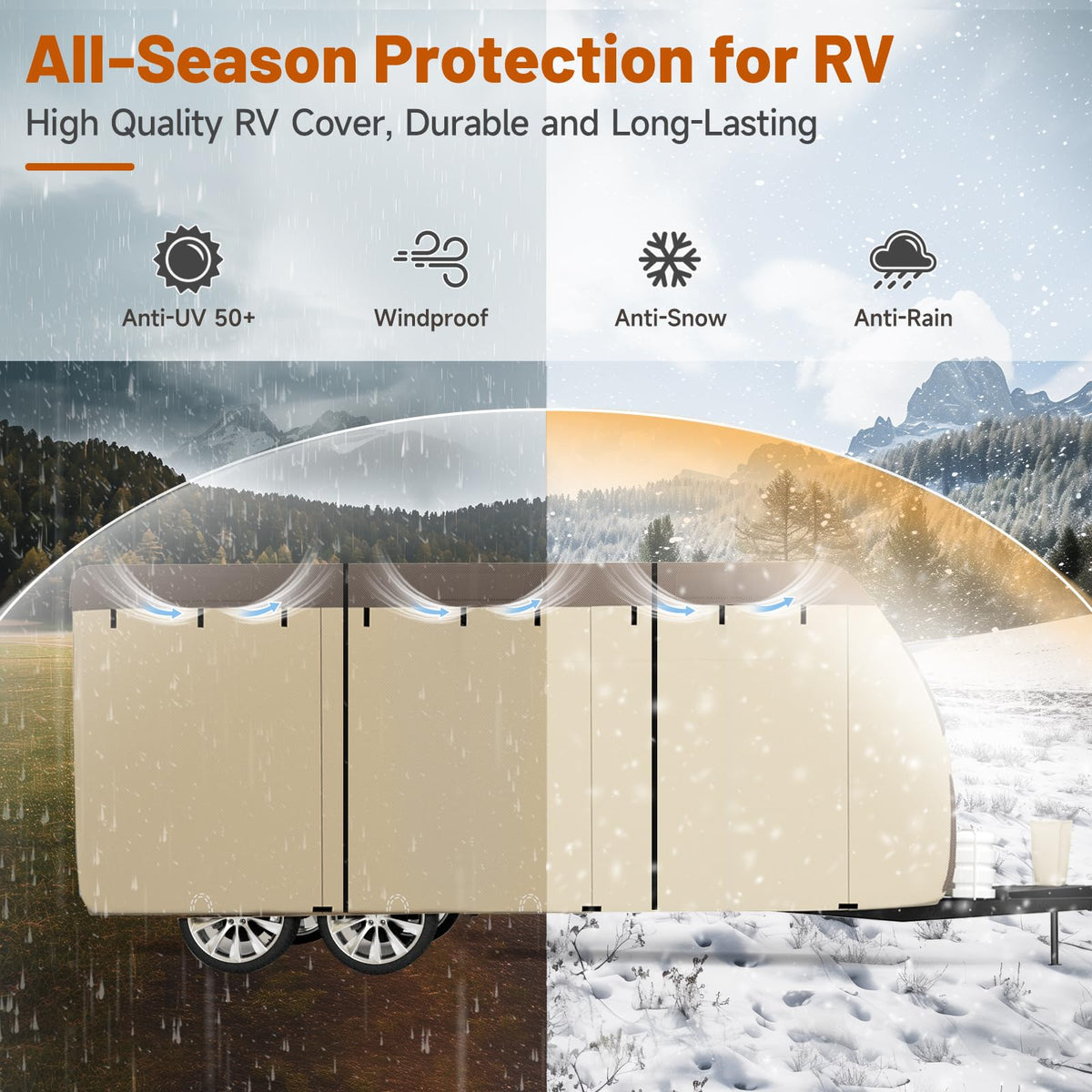 14' ~ 16' Waterproof Windproof Heavy Duty Travel Trailer RV Cover K30780