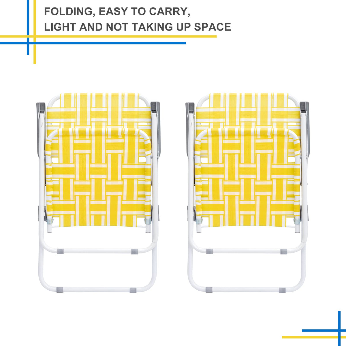 Set of 2 Yellow & White Webbed Folding Chairs K5110