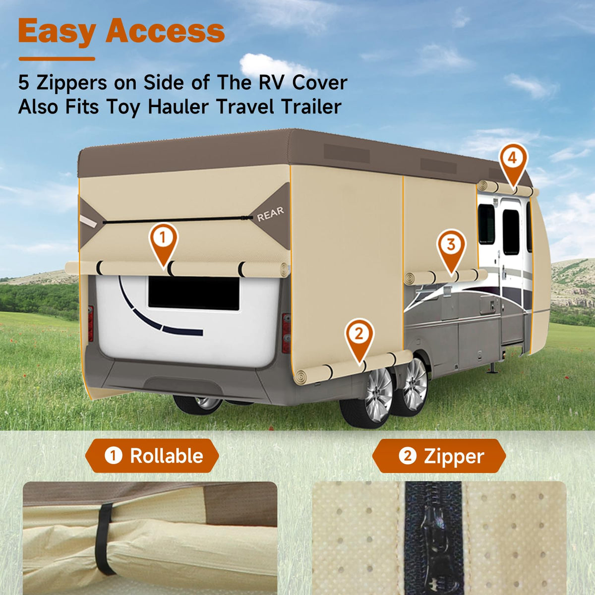 14' ~ 16' Waterproof Windproof Heavy Duty Travel Trailer RV Cover K30780