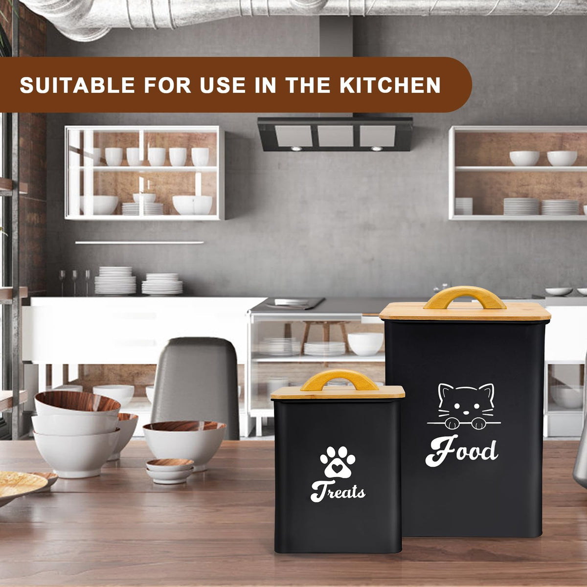 Black Airtight Cat Food Storage Container with Scoop A486673