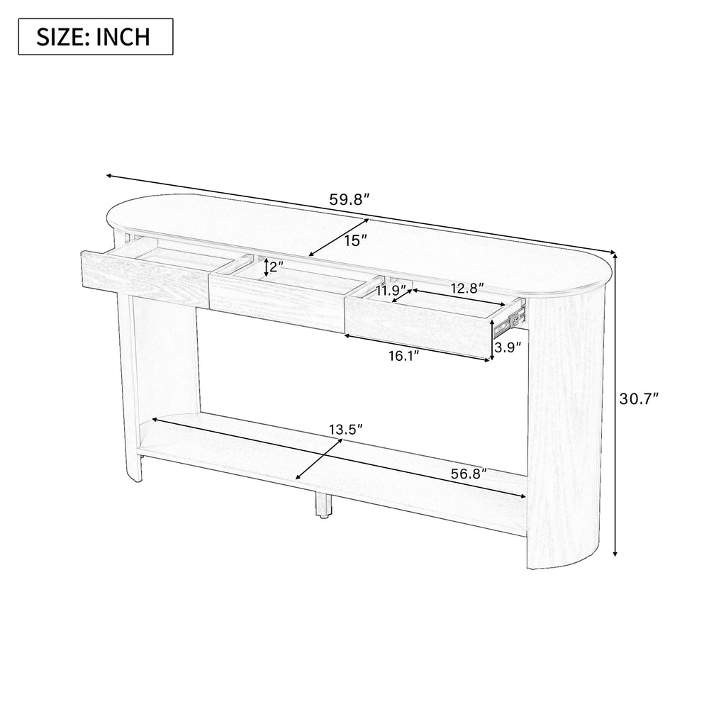 Curved Console Table with 3 Drawers and Bottom Shelf T331590