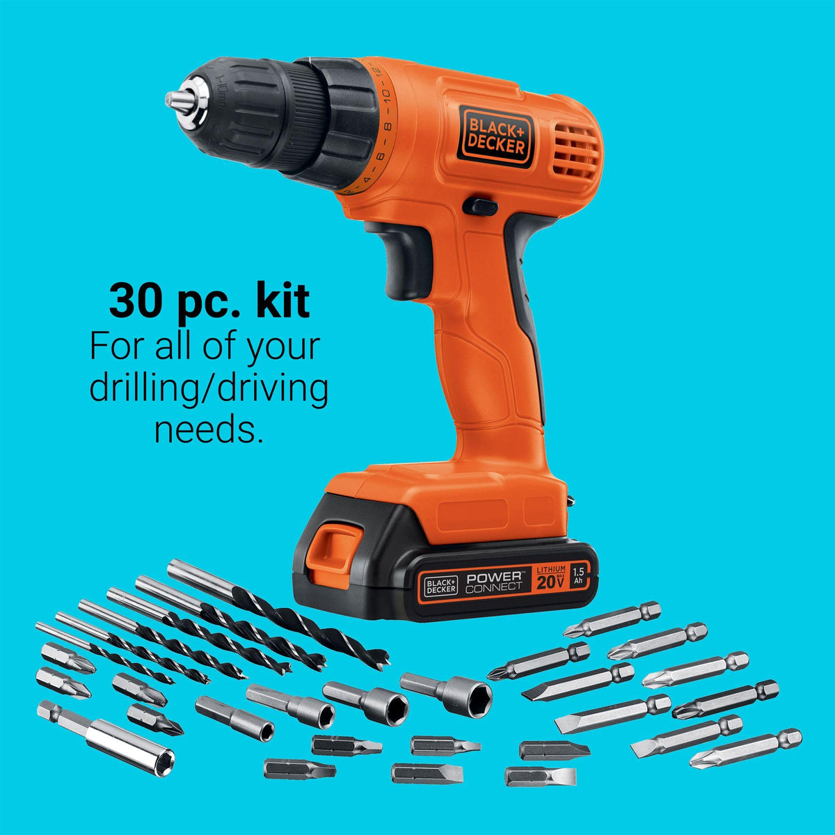 20V MAX Cordless Drill Driver with 30 Piece Bit Set Y1239