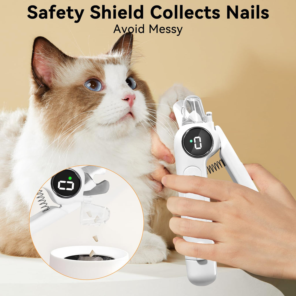 Dog Nails Clippers & Grinders 2in1 Trimmer with LCD Display and LED Lights Cat Claw Nail File with Protective Guard Rechargeable Electric Pet Toenail Silent Grooming Pro U2218