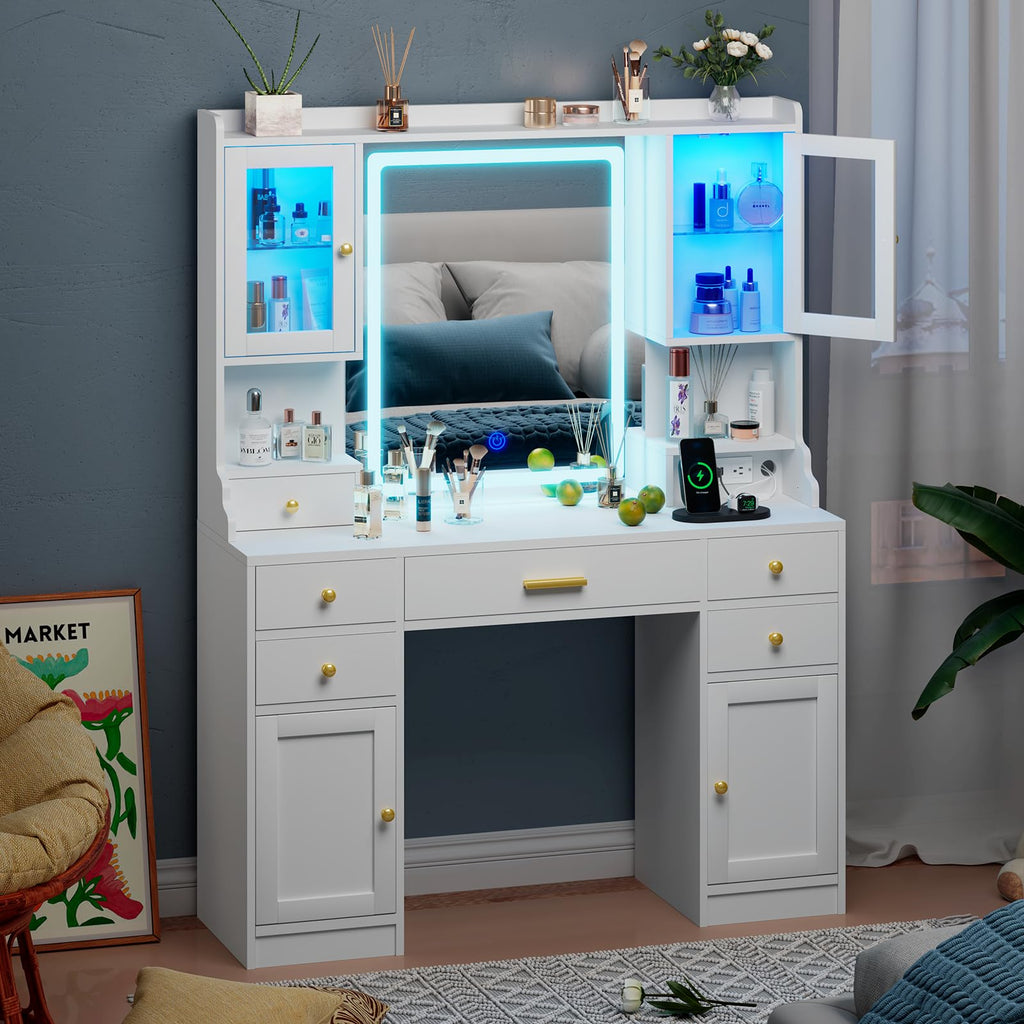 White Makeup Vanity Desk with LED Mirror N5525