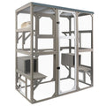 Large Wooden Outdoor Cat Catio Enclosure with 2 Doors, 2 Resting Rooms, 5 Platforms Q59976
