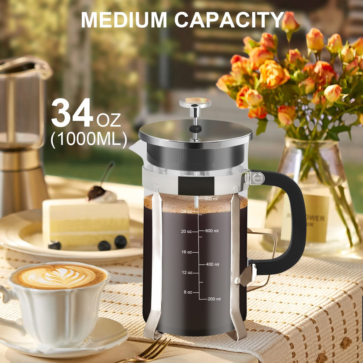 34oz Stainless Steel French Press Coffee Maker V438872