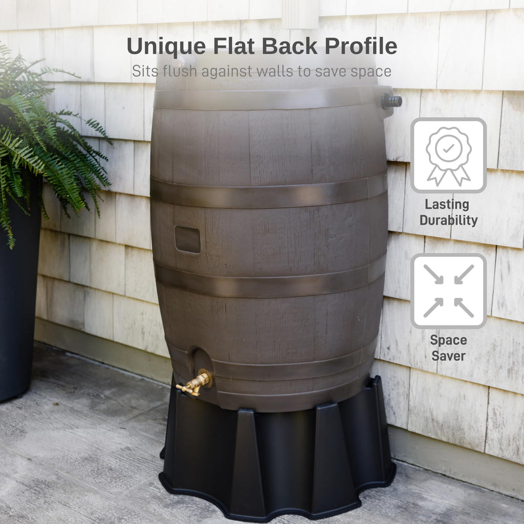 50-Gallon Flat Back Rain Barrel with Brass Spigot W397