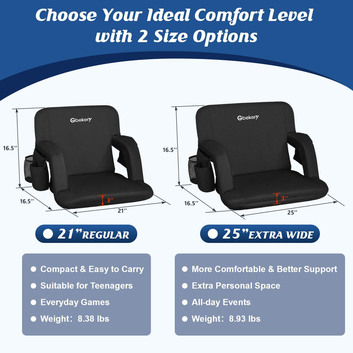25” Extra Wide Stadium Seats with Back Support 2 Pack W36732