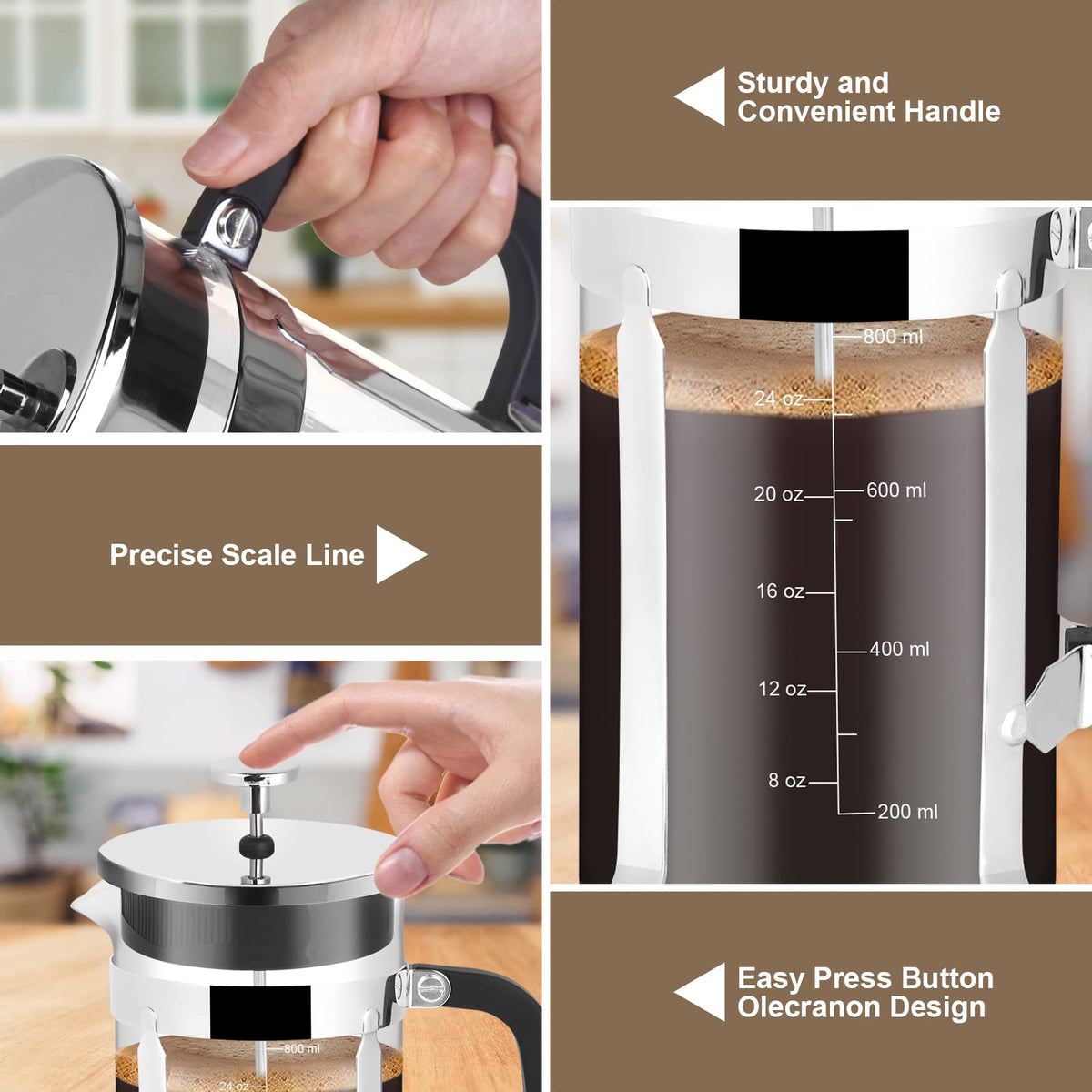 34oz Stainless Steel French Press Coffee Maker V438872