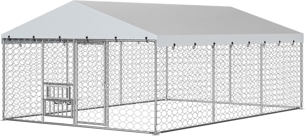 10x15FT Galvanized Outdoor Dog Kennel F7186