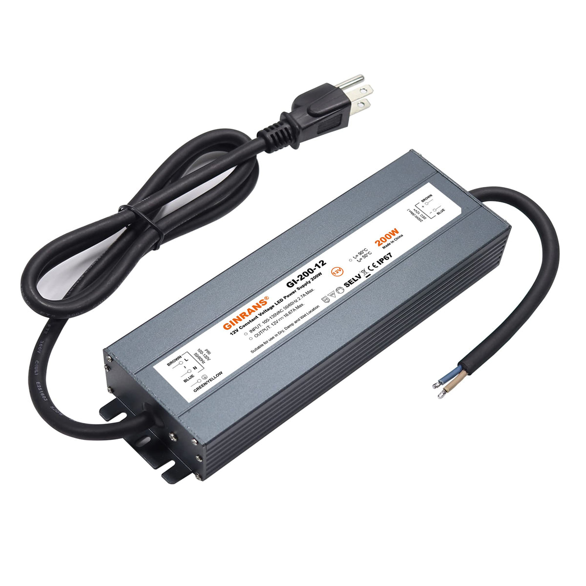 200W IP67 Waterproof Constant Voltage LED Driver Power Supply Transformer D52066