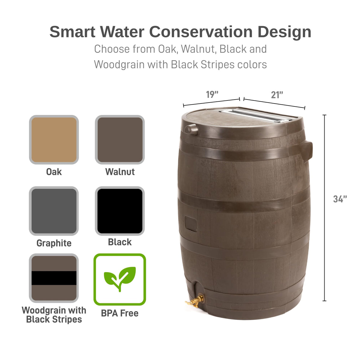 50-Gallon Flat Back Rain Barrel with Brass Spigot W397