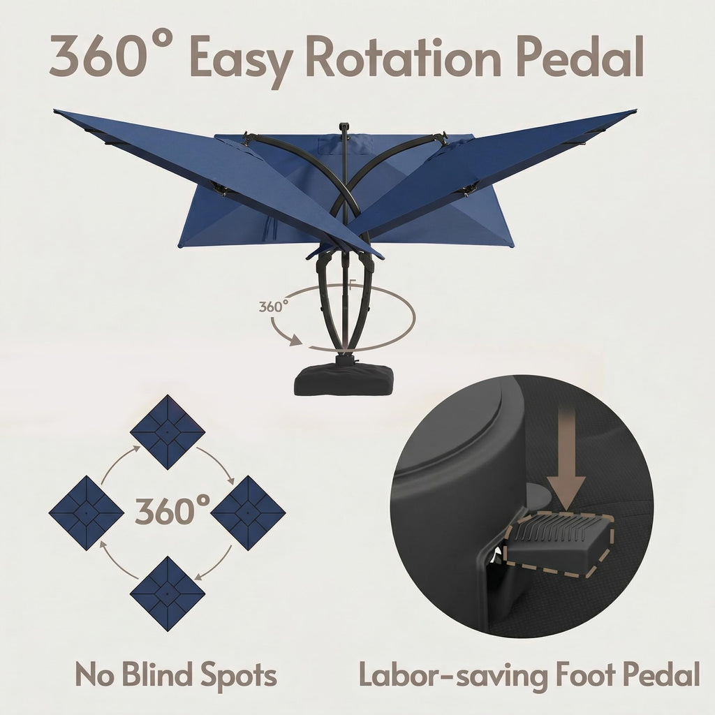11x11ft Solar Powered Led Cantilever Umbrella with Base N2060