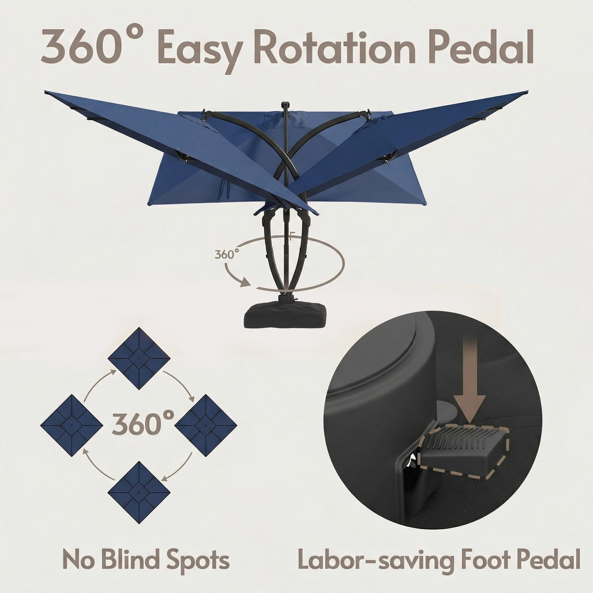 11x11ft Solar Powered Led Cantilever Umbrella with Base N2060