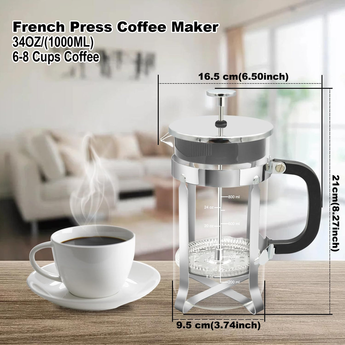 34oz Stainless Steel French Press Coffee Maker V438872