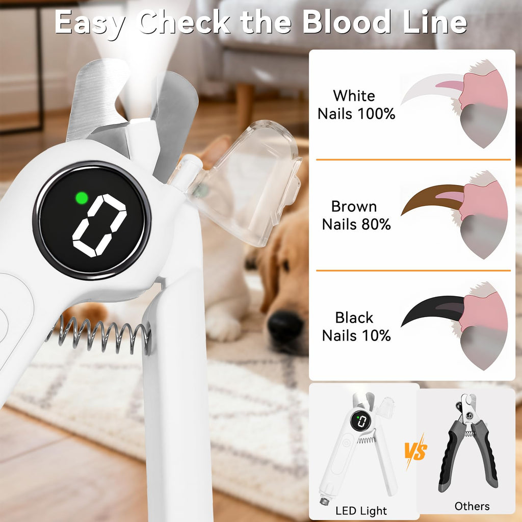 Dog Nails Clippers & Grinders 2in1 Trimmer with LCD Display and LED Lights Cat Claw Nail File with Protective Guard Rechargeable Electric Pet Toenail Silent Grooming Pro U2218
