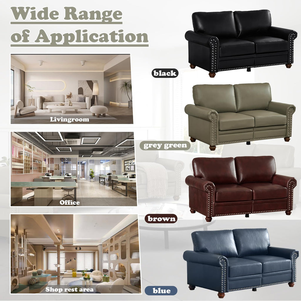 Navy Blue PU Leather Storage Loveseat Sofa Y8676