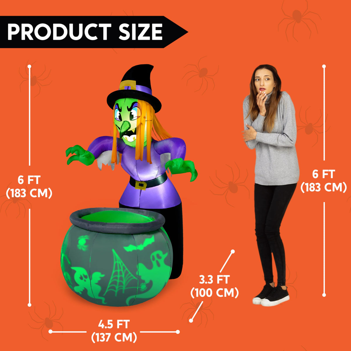 6 Ft Halloween Inflatable Witch and Cauldron Decoration with Green Ghost Light R3302