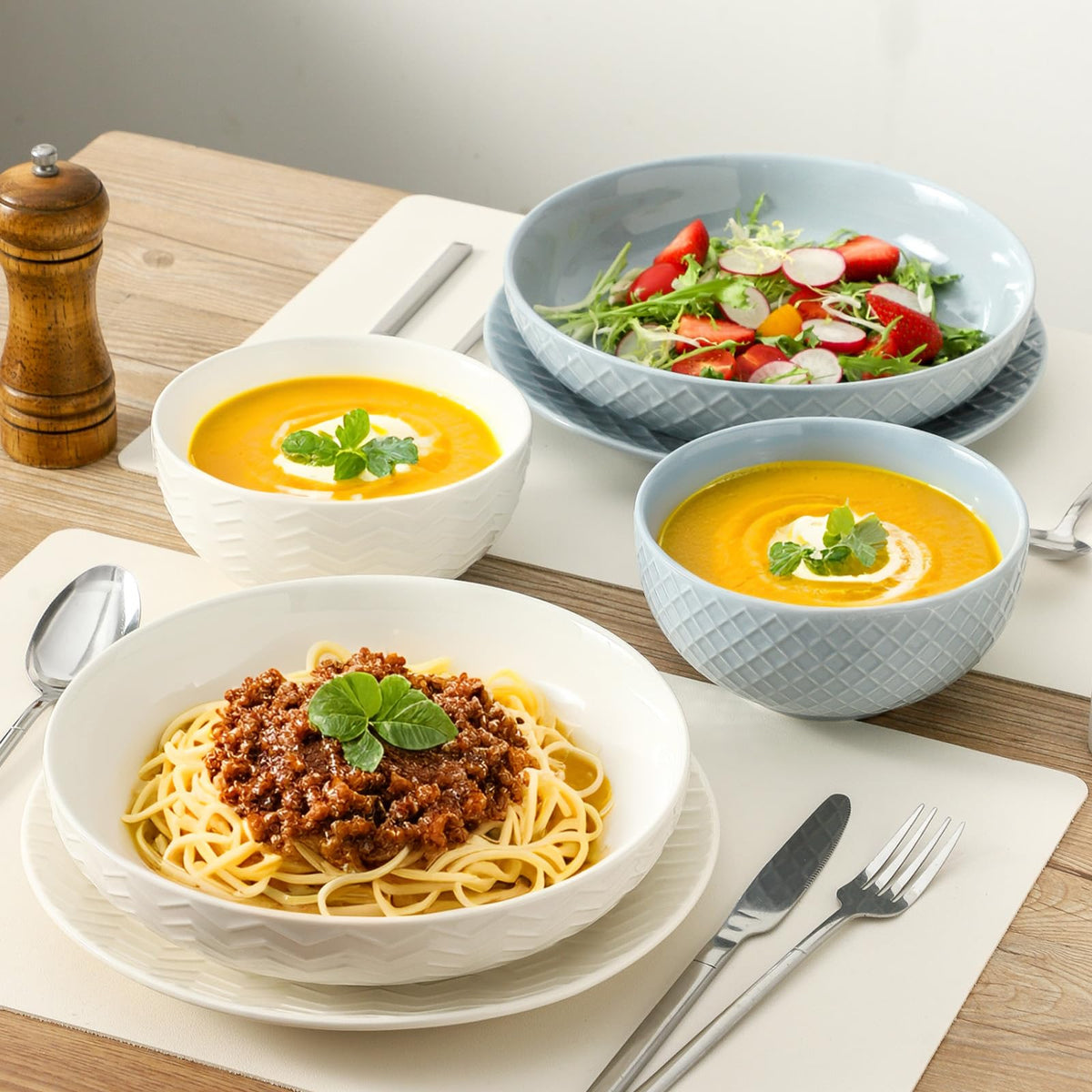 9.1'' 42 OZ Ceramic Pasta Bowls Set of 4 I26800