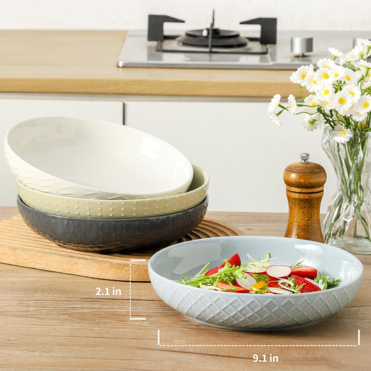 9.1'' 42 OZ Ceramic Pasta Bowls Set of 4 I26800