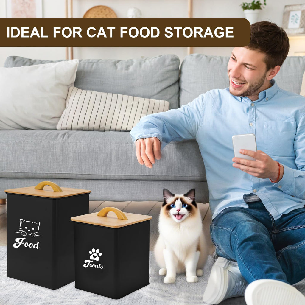 Black Airtight Cat Food Storage Container with Scoop A486673