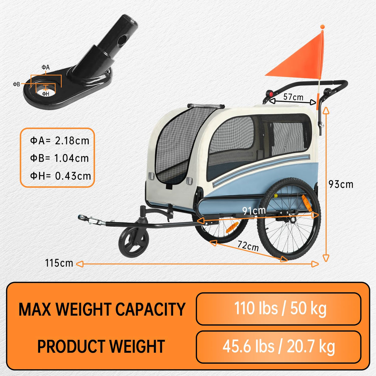 Dog Bike Trailer, 2-in-1 Pet Stroller Cart Bicycle Carrier, Folding with Quick Release Wheels U596787