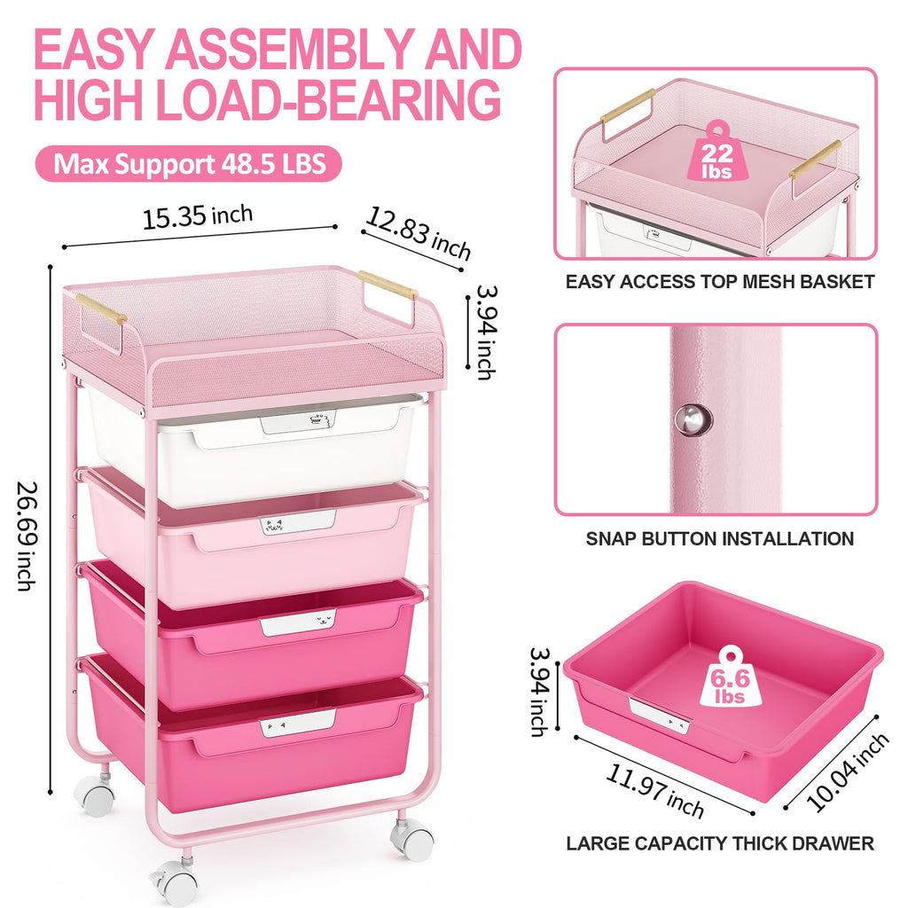 4-Drawer Rolling Storage Cart with Mesh Top Q616