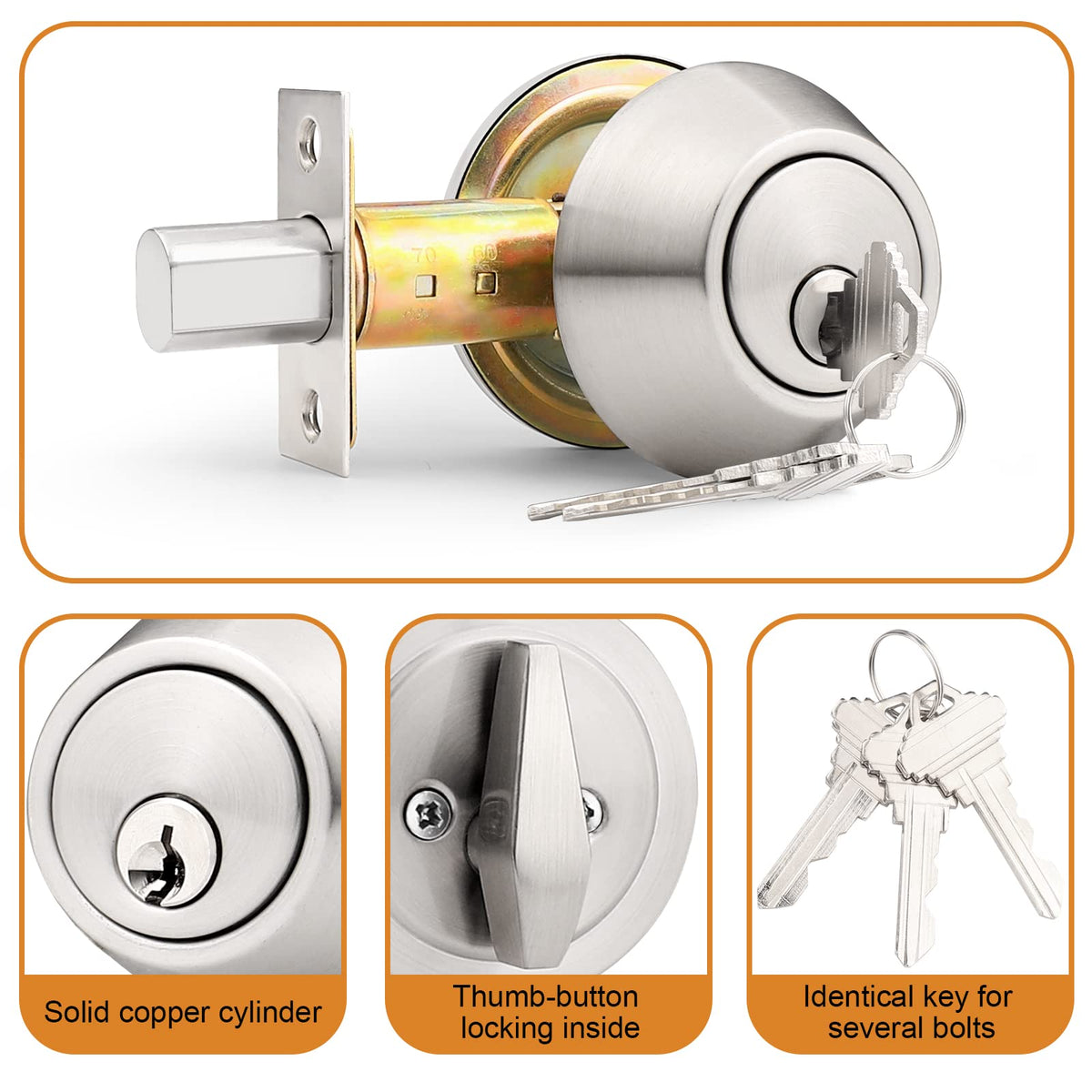 4 Pack Brushed Nickel Single Cylinder Deadbolts E75841