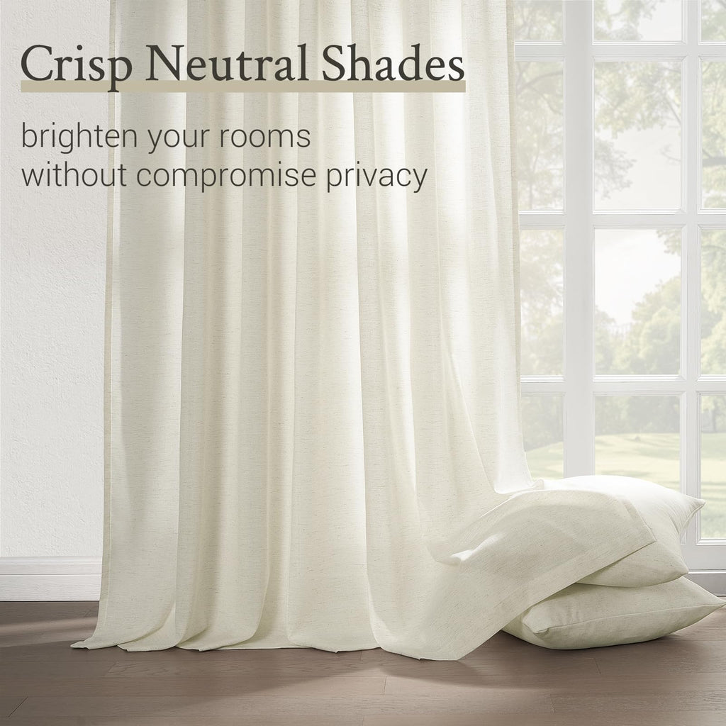 132 Inch Pinch Pleated Linen Curtains 2 Panels Natural Semi Sheer G514713