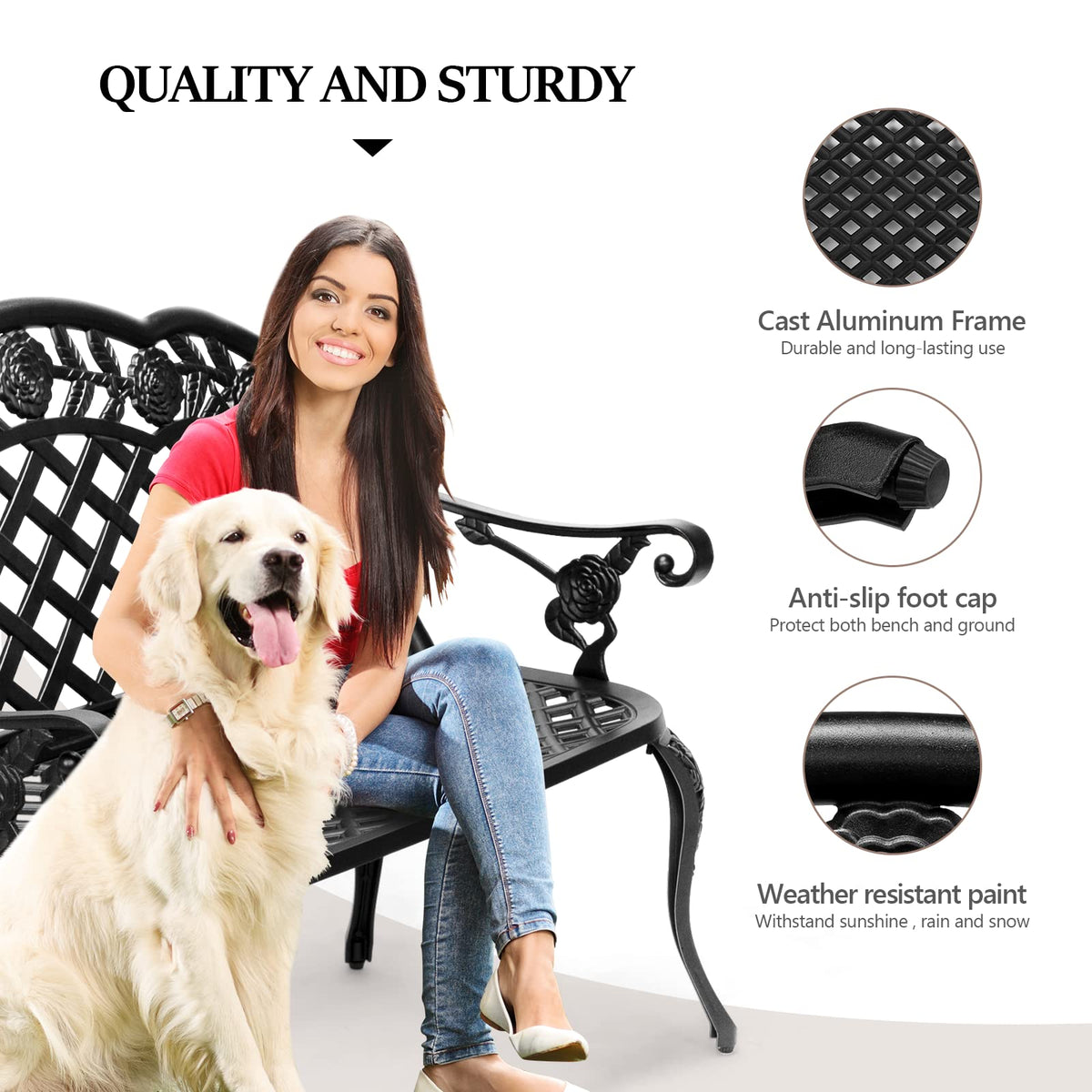 42.5" Black Cast Aluminum Outdoor Bench V880