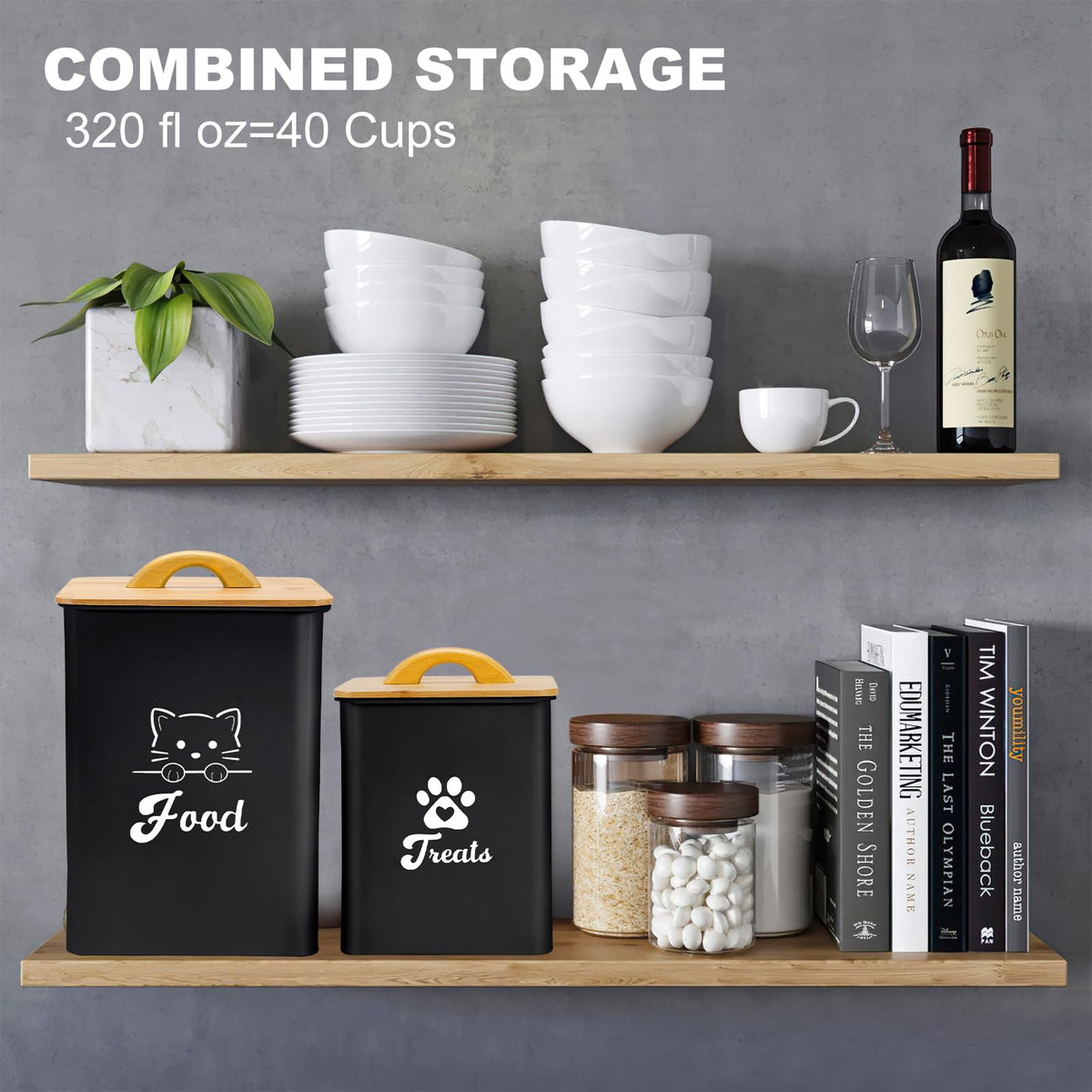 Black Airtight Cat Food Storage Container with Scoop A486673